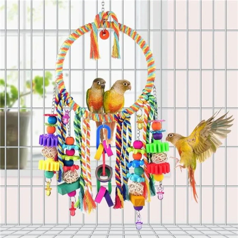 Bird Toys, Bird Swing Toy Bird Perch with Colorful Chewing Toys, Lovebirds